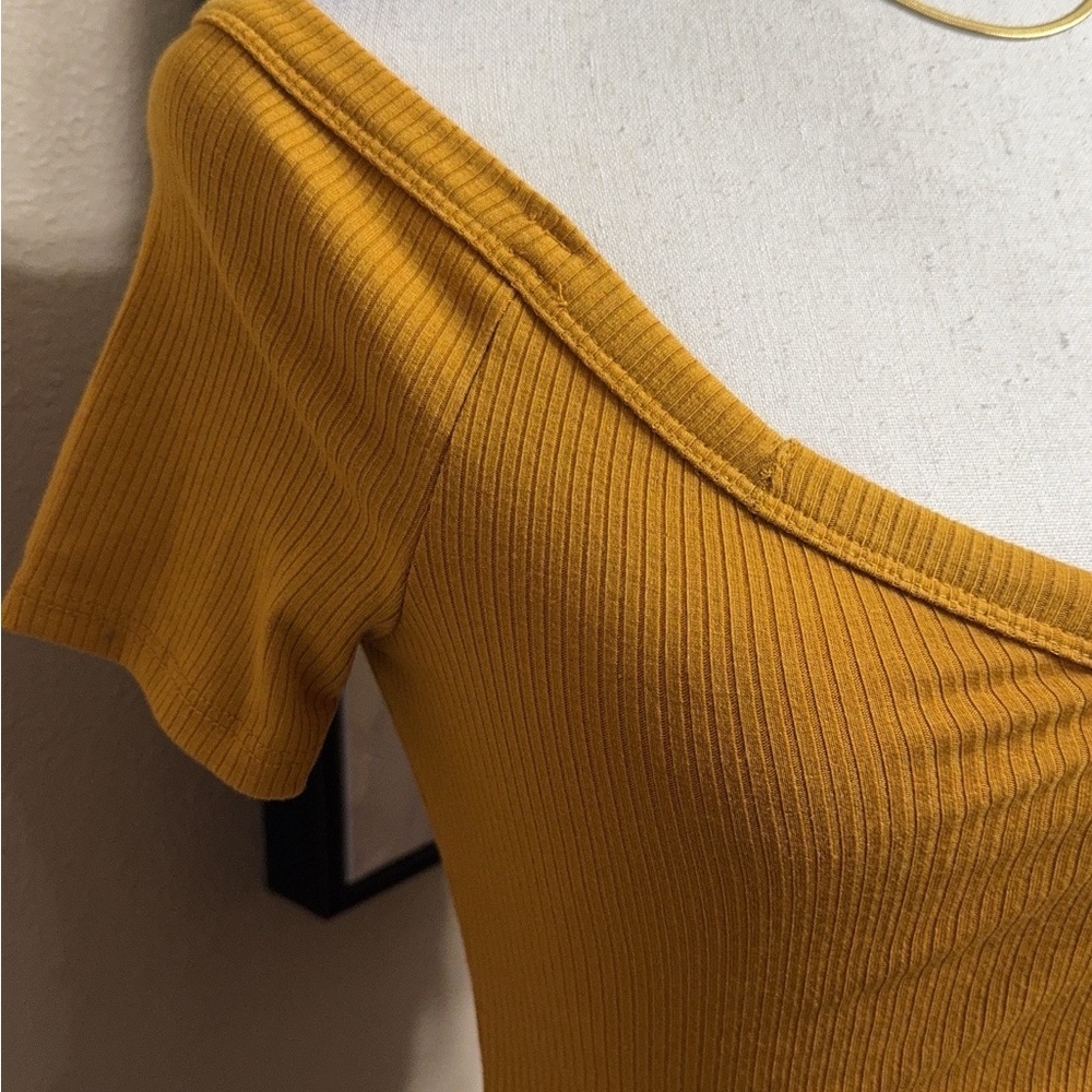 Mustard Off-Shoulder Button-Up Top - Picture 6 of 7
